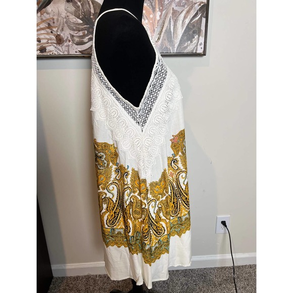 Indigo Rose Pretty Paisley Golden Cream Halter Crochet Lace Slip Dress S - Picture 6 of 12